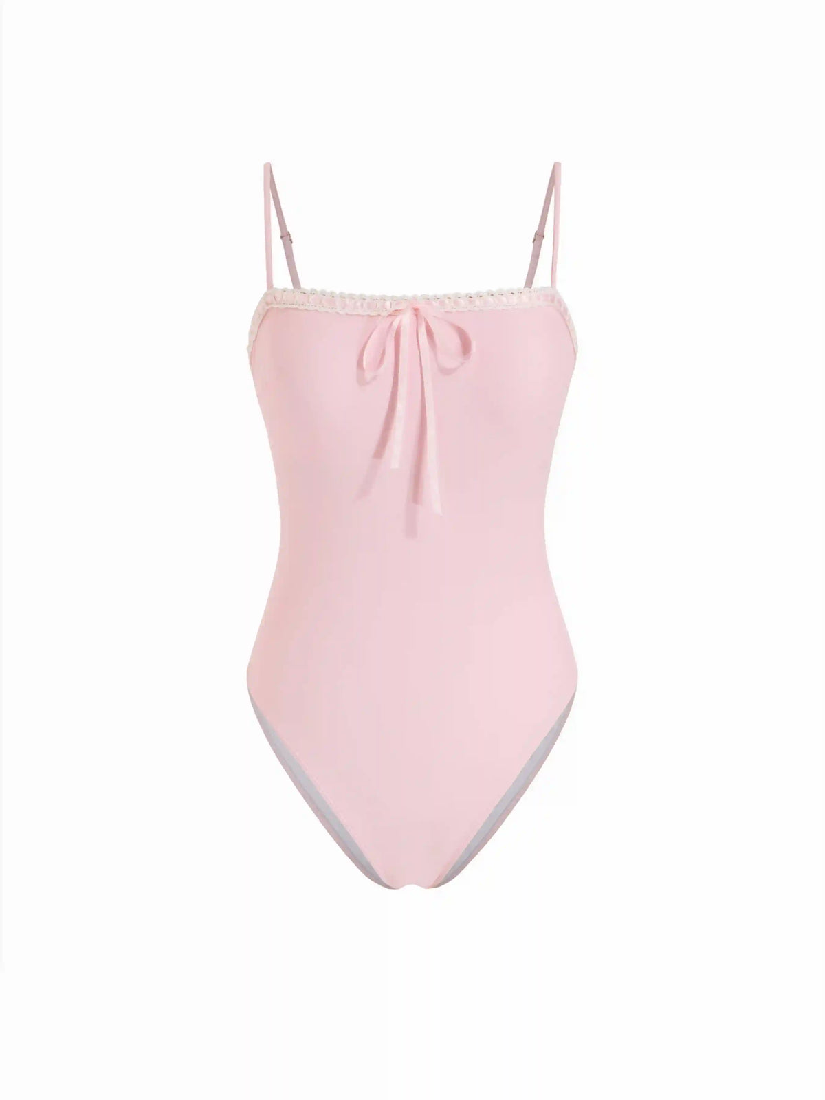 Square Neck Lace Trim Bowknot One Piece Swimsuit