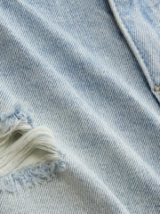 Washed Denim Low Rise Raw Hem Ripped Shorts