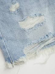 Washed Denim Low Rise Raw Hem Ripped Shorts