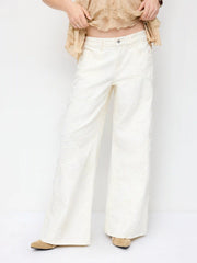 Denim Low Rise Jacquard Floral Wide Leg Jeans
