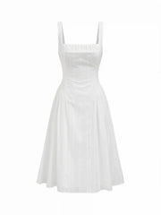 Cotton-blend Square Neck Broderie Anglaise Knotted Midi Dress