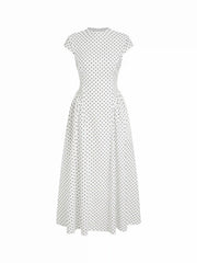 Sculptural Polka Dot Stand-Collar Flared Maxi Dress