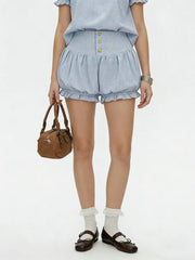 Cotton-blend Gingham Mid Rise Bloomer Shorts