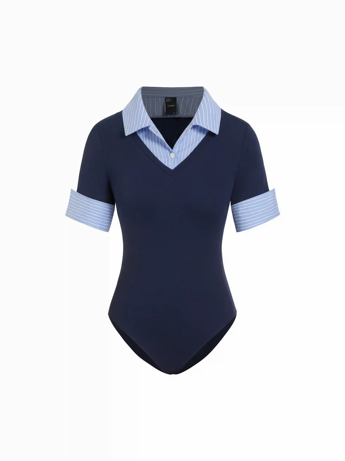 Cotton Collar V-Neck Short Sleeve Two Tone Bodysuit