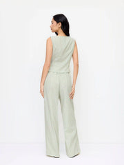 Cotton-blend Boat Neck Wrap Top & Mid Rise Wide Leg Trousers Set