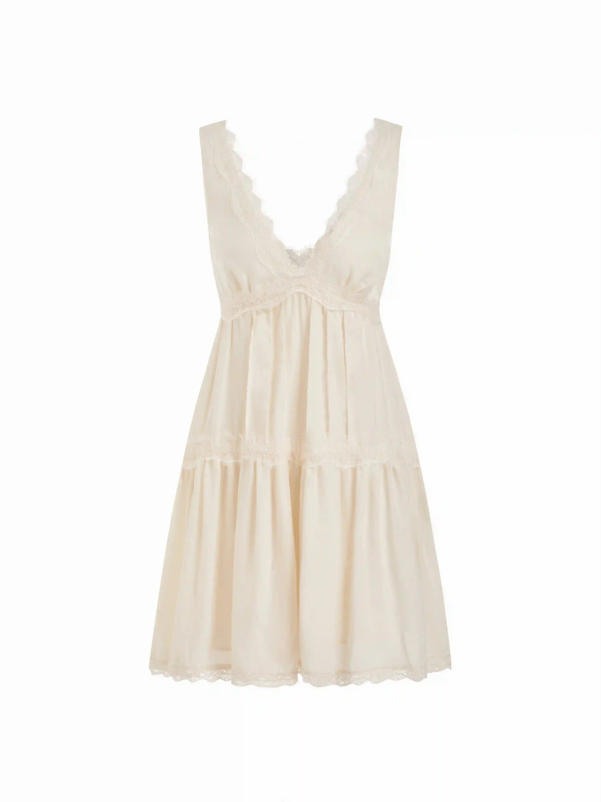 V-neck Lace Panel High Rise Flared Mini Dress