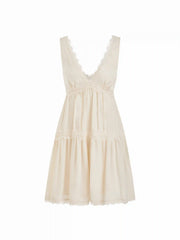 V-neck Lace Panel High Rise Flared Mini Dress