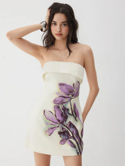 Satin Floral Strapless A-line Mini Dress