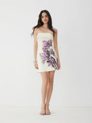 Satin Floral Strapless A-line Mini Dress