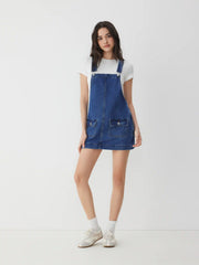 Denim Oversized A-line Pinafore Dress With Metal Detail