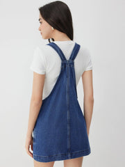 Denim Oversized A-line Pinafore Dress With Metal Detail