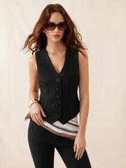 V-neck Knotted Cinched Waist Blazer Vest