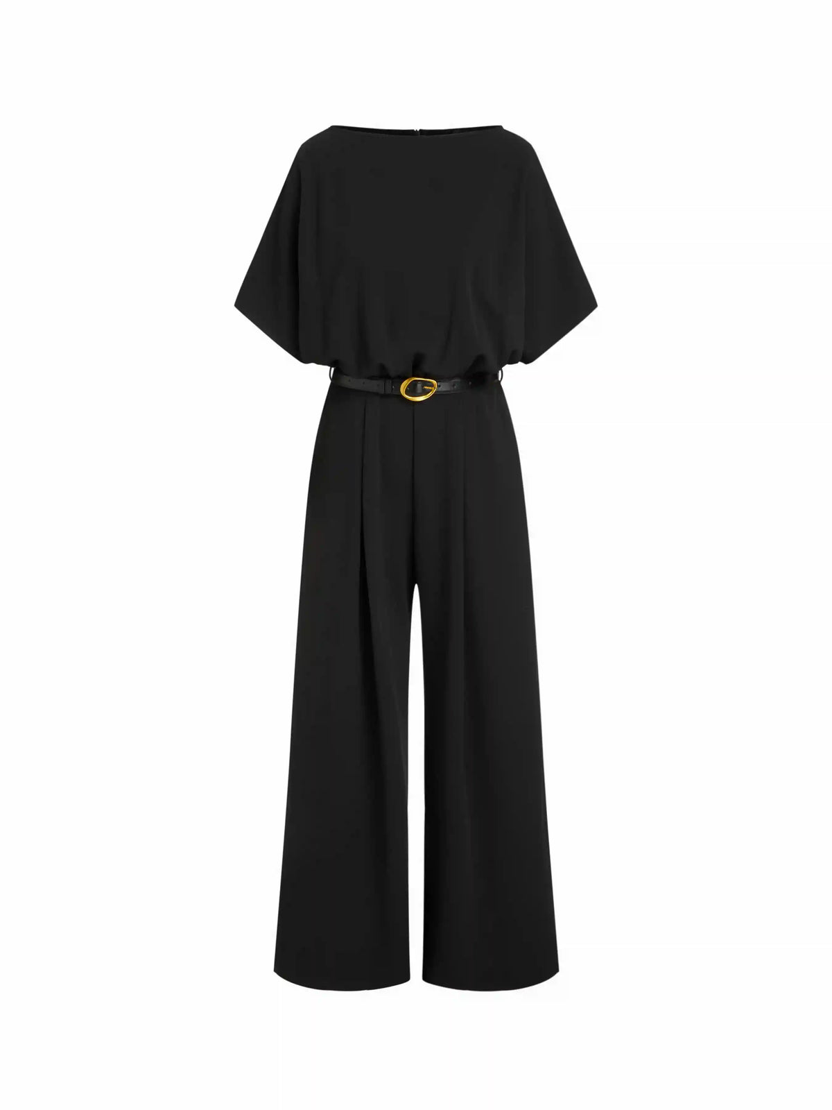 Boat Neck Batwing Sleeve High Rise Wide Leg Jumpsuit With Belt