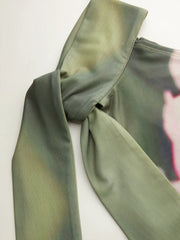 Mesh Halter Neckline Floral Top With Scarf