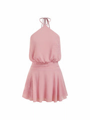Chiffon Halter Neck Rhinestone Embellished Floral A-line Mini Dress