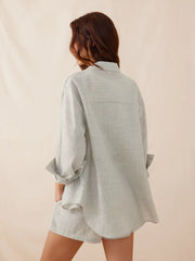 Linen-blend Collar Stripe Button Shirts & Mid Rise Shorts Set