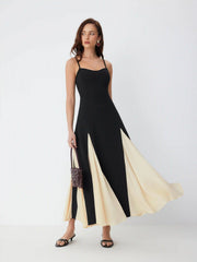 Color-Blocked Scoop Neck Flared Maxi Dress