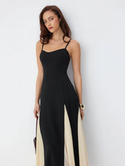 Color-Blocked Scoop Neck Flared Maxi Dress