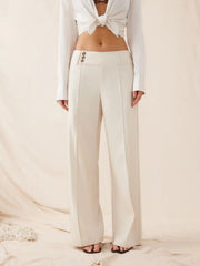 Linen-blend Low Rise Pleated Wide Leg Trousers