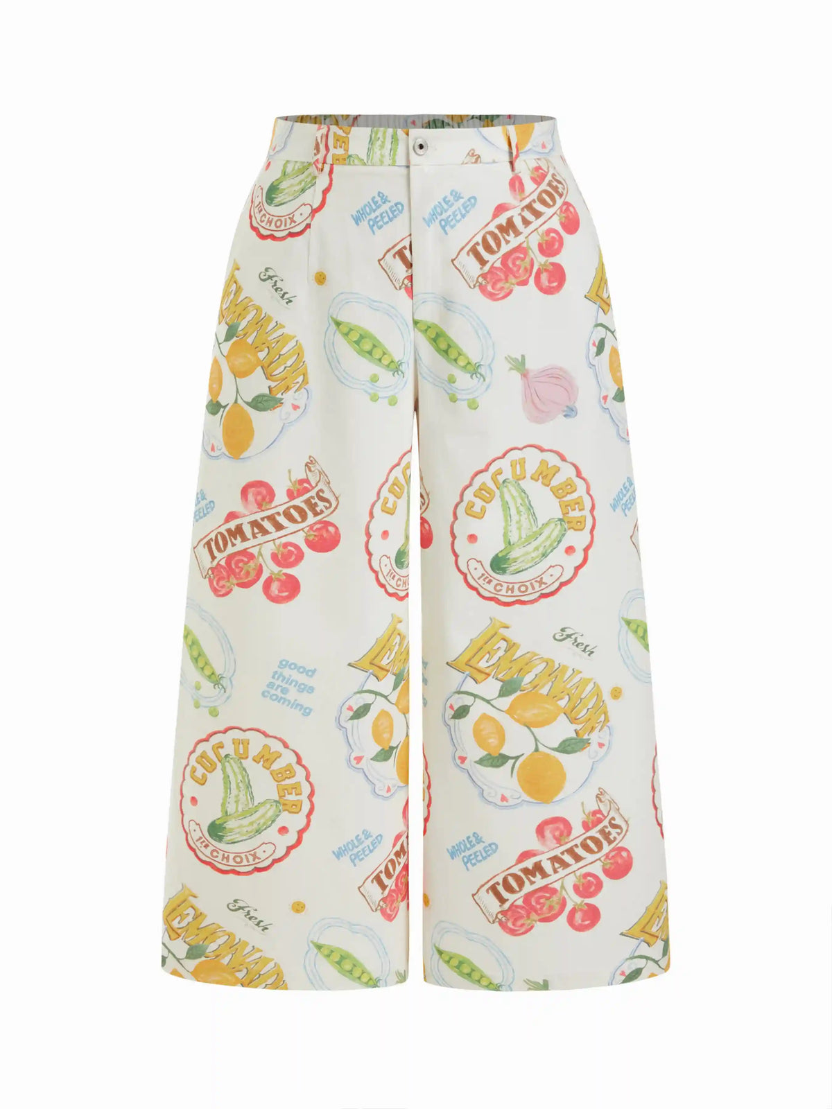 Cotton Mid Rise Fruit Graphic Wide Leg Trousers Curve & Plus