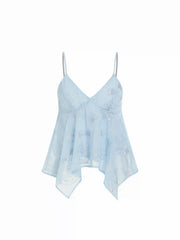 Sequins Floral Embroidery V-Neck Asymmetrical Hem Cami Top