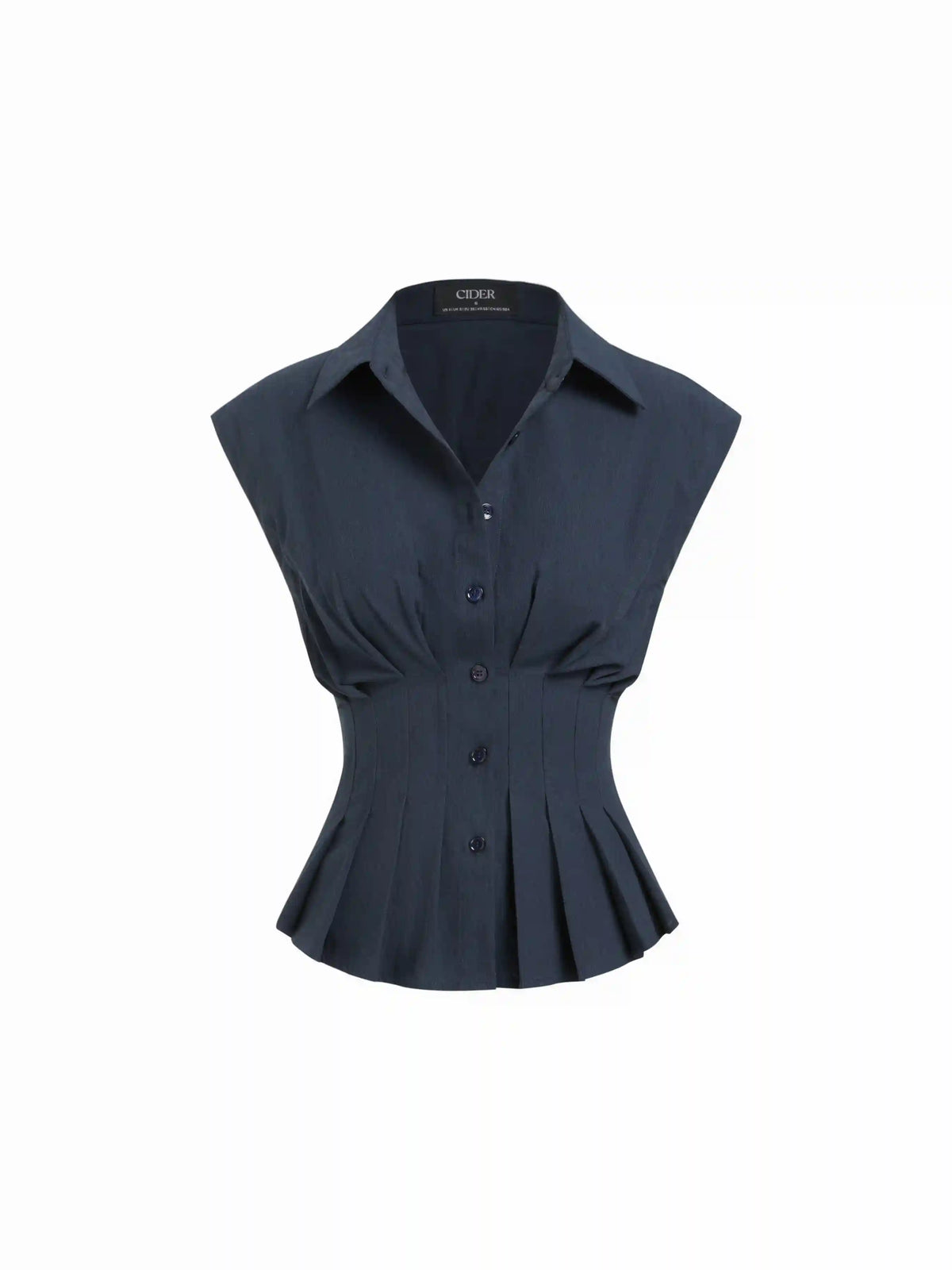 Linen-blend Pleated Button Blouse