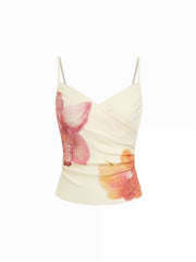 Floral V-neck Ruched Wrap Cami Top