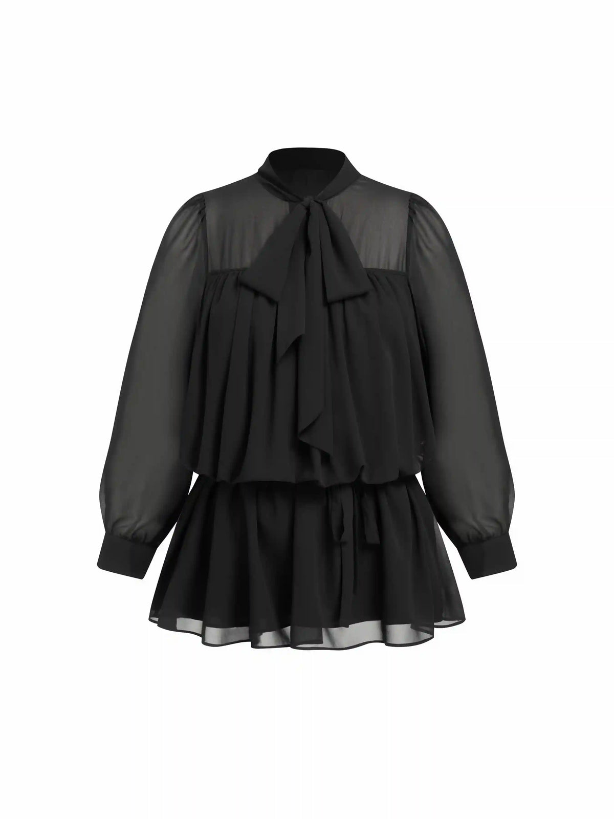 Chiffon Leopard Stand Collar Ruffled A-line Mini Dress Curve & Plus