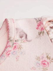 Cat & Floral Graphic Jacquard Puff Sleeve Tee Curve & Plus