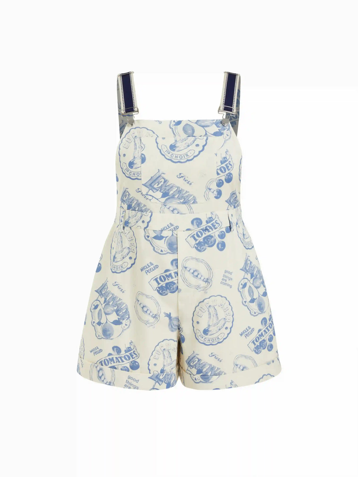 Cotton Color-Blocking Fruit Graphic Mid Rise Romper Curve & Plus