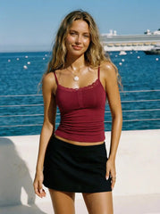 Lace Panel Ruched Henley Cami Top