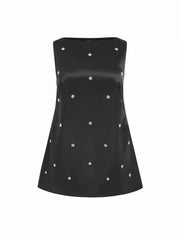 Satin Pearl Rhinestone Boat Neck Floral Zip Through Mini Dress Curve & Plus