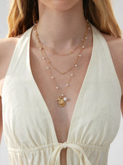 SHELL & STARFISH & FAUX PEARL LAYERED NECKLACE