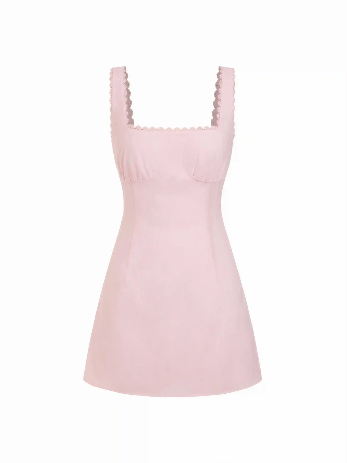 Cotton Textured Square Neck Lace Trim A-line Mini Dress