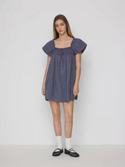 Cotton-blend Gingham Shirred High Rise Mini Dress