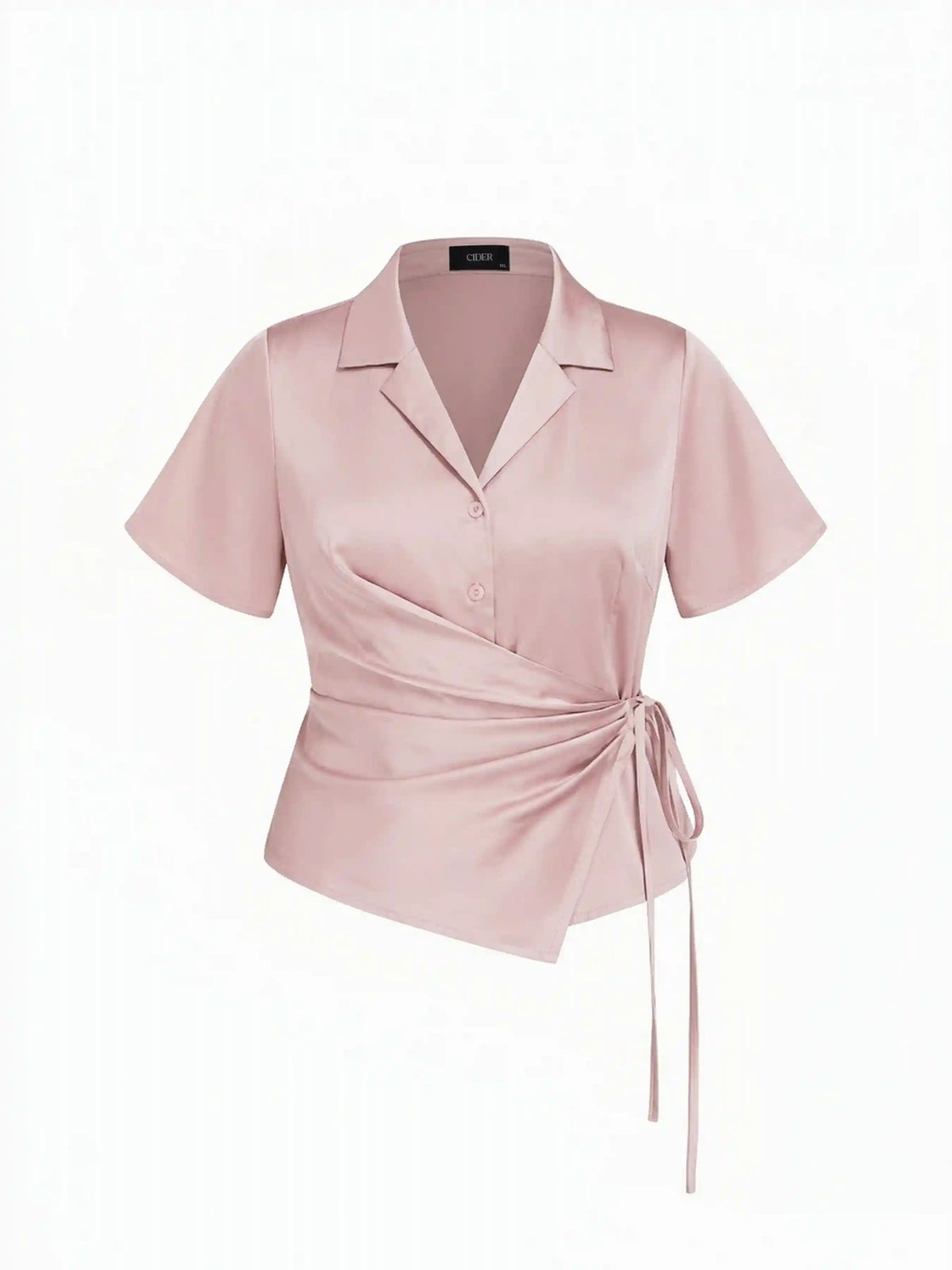 Satin Collar Tie Front Knotted Blouse Curve & Plus