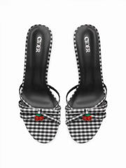 BOWKNOT & CHERRY GINGHAM KITTEN HEEL SANDALS