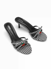 BOWKNOT & CHERRY GINGHAM KITTEN HEEL SANDALS