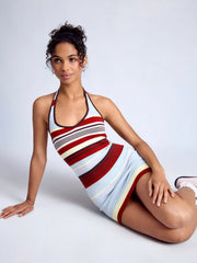 Knit Halter Striped Bobycon Mini Dress