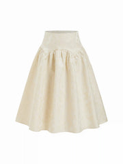 Floral Jacquard High Rise Ruched Flared Midi Skirt