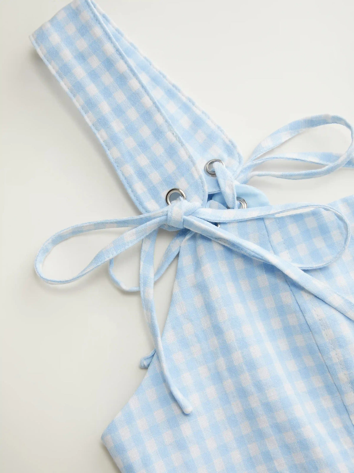 U-neckline Gingham Bowknot Crop Tank Top & Low Rise Mini Skirt Set