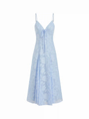Jacquard V-neck Knotted Cami Flared Maxi Dress