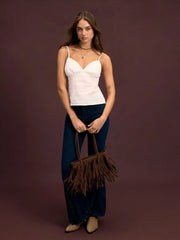 Cotton V-neck Lace Trim Cami Top