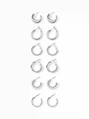 6 PAIRS FAUX PEARL & TWISTED HOOP EARRINGS SET
