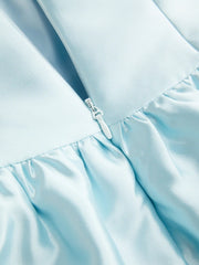 Satin Sculptural High Rise Strapless Bowknot Flared Maxi Dress
