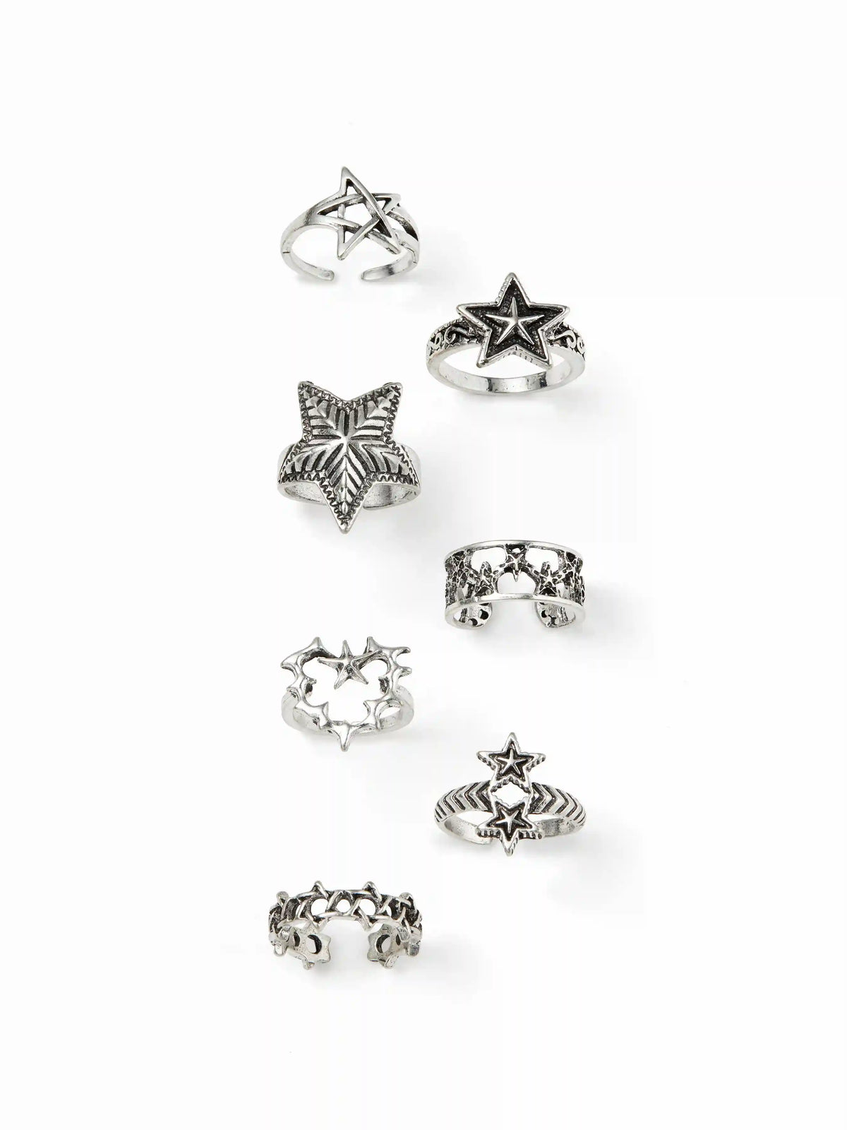7 PCS ENGRAVED STAR RINGS SE