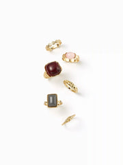 6 PCS GEMSTONE & ENGRAVED RING SET