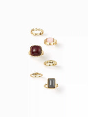 6 PCS GEMSTONE & ENGRAVED RING SET