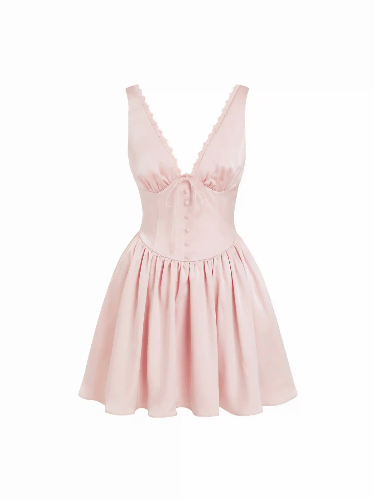 Satin V-neck Lace Panel Flared Mini Dress