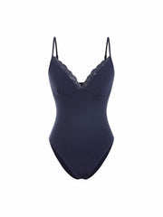 High Stretch V-neck Lace Trim Cami Bodysuit